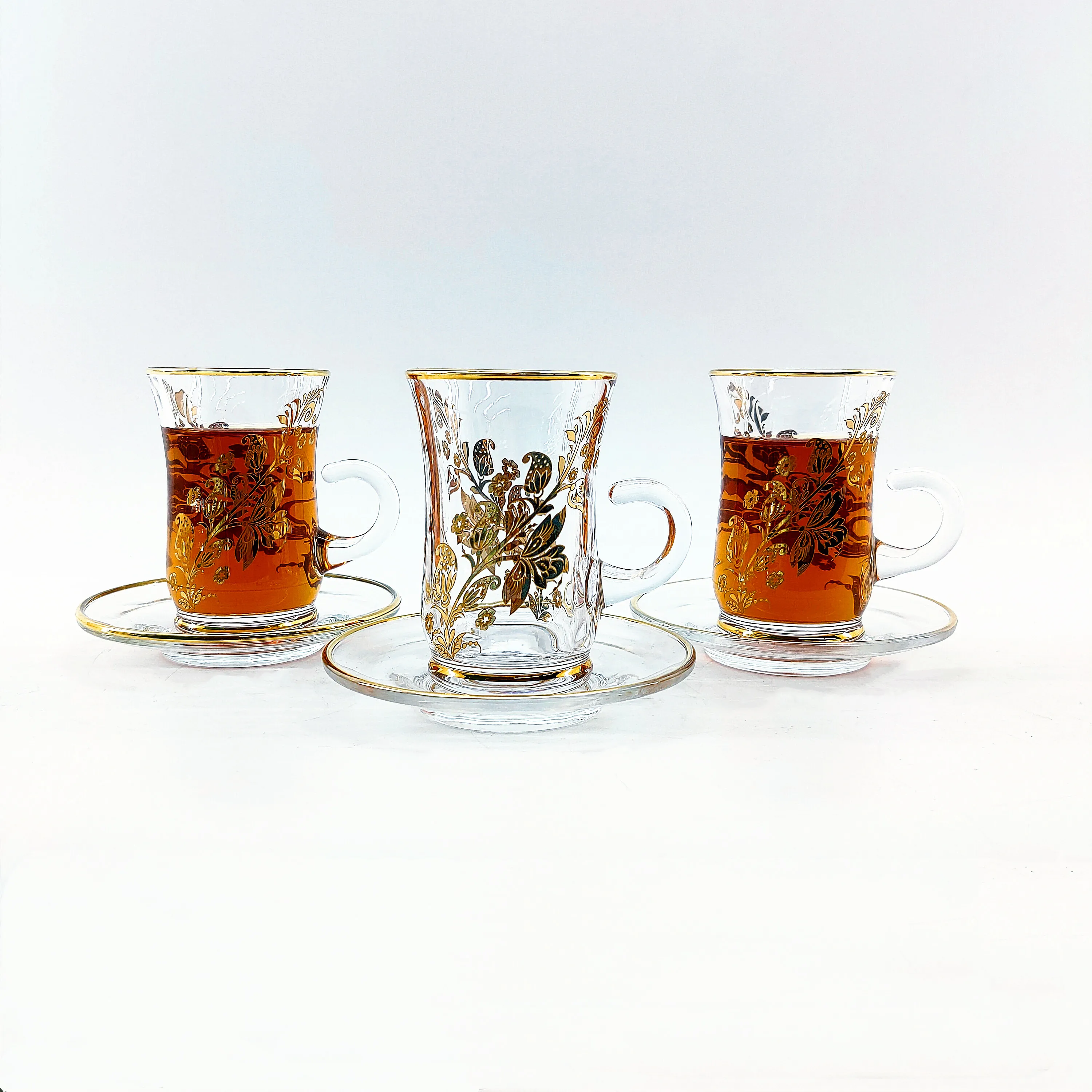 Arabic style tea set with Turkish tea glass cup and saucer