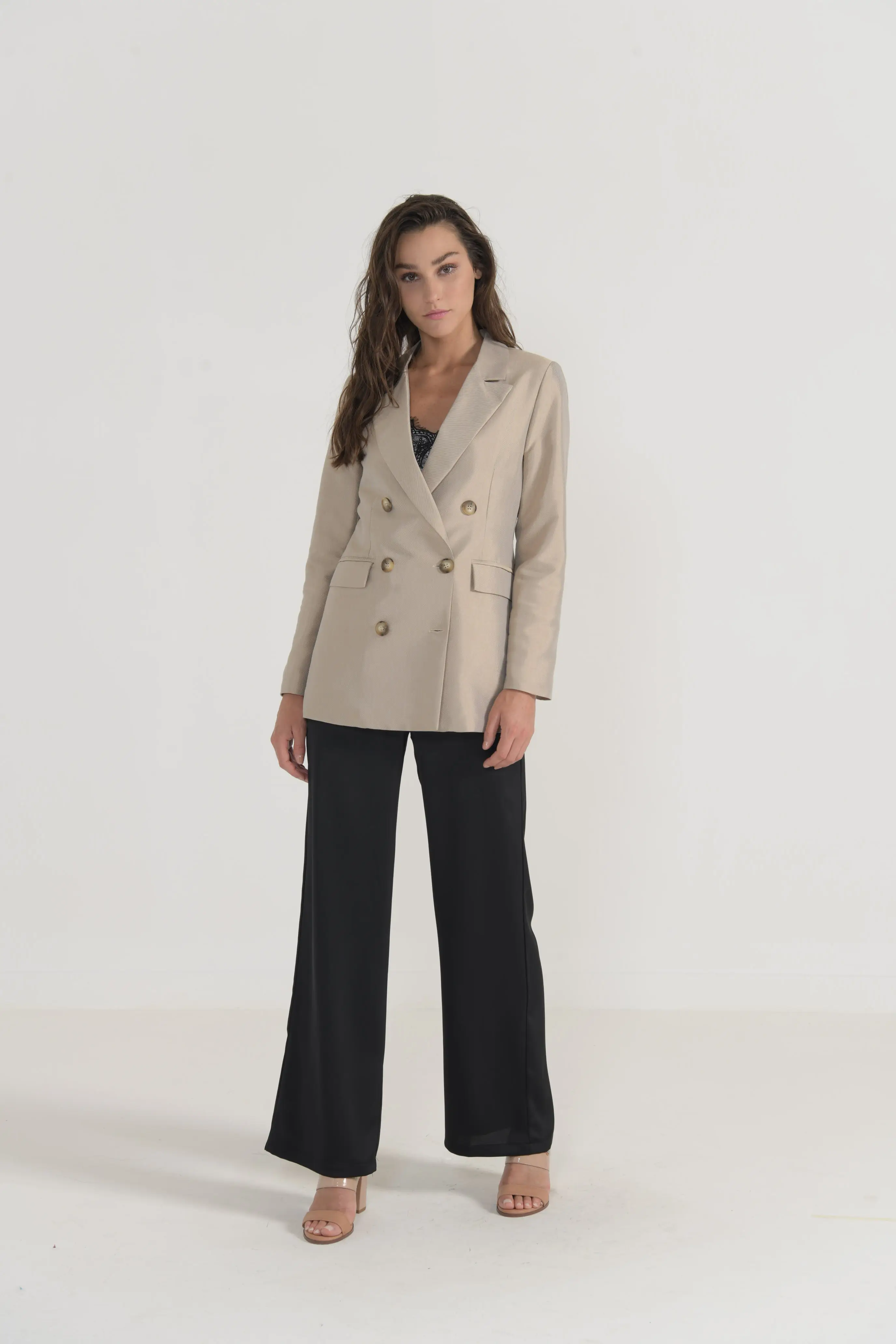 Italian Beige-Coloured Double-Breasted Jacket | Women Fashion | Made in Italy
