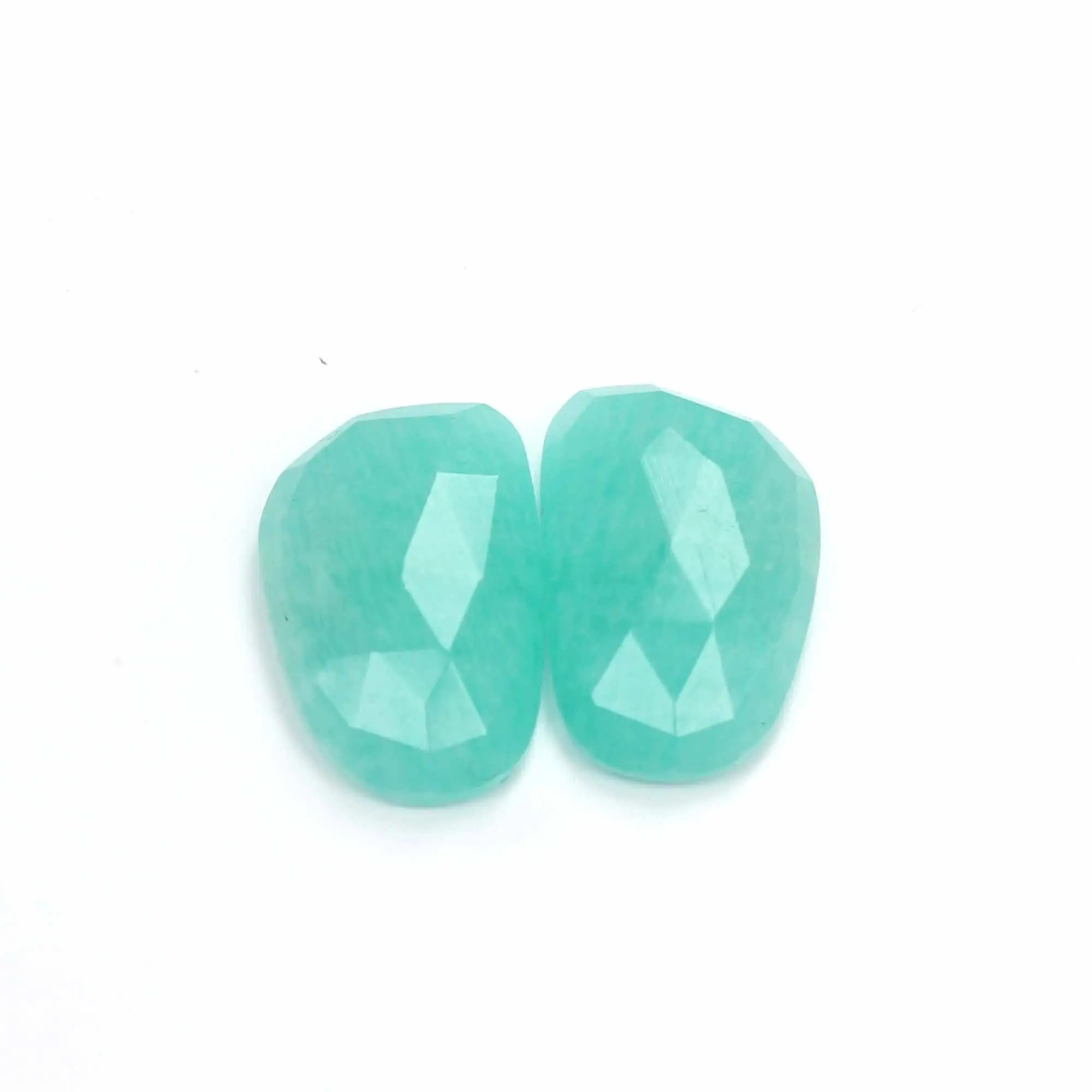 Match Pair Natural Amazonite Faceted Cut Stone Cabochon Oval Shape Gemstone