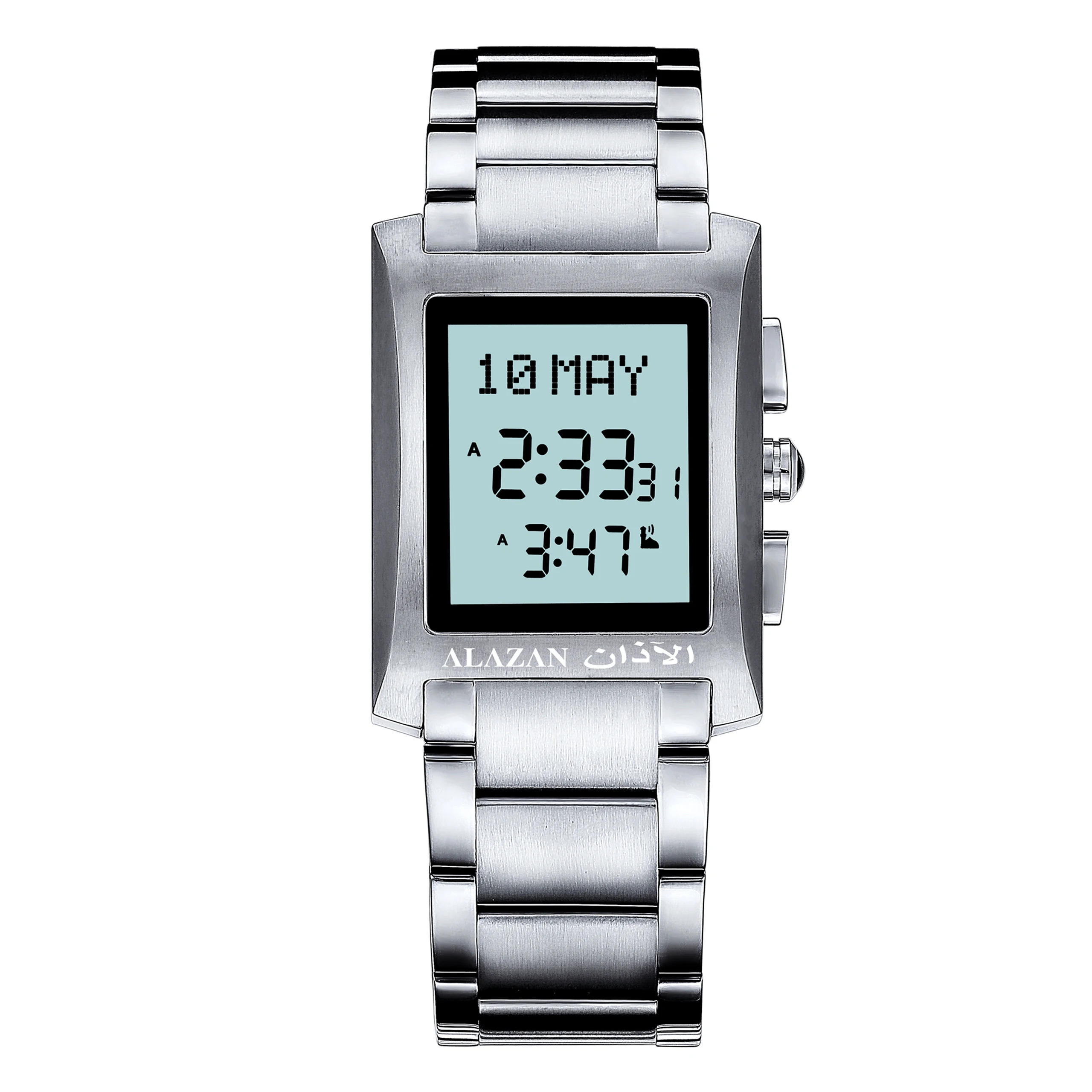 alazan Islamic muslim azan time alfajr rectangle Stainless steel prayer qibla compass waterproof  world praer time Square watch