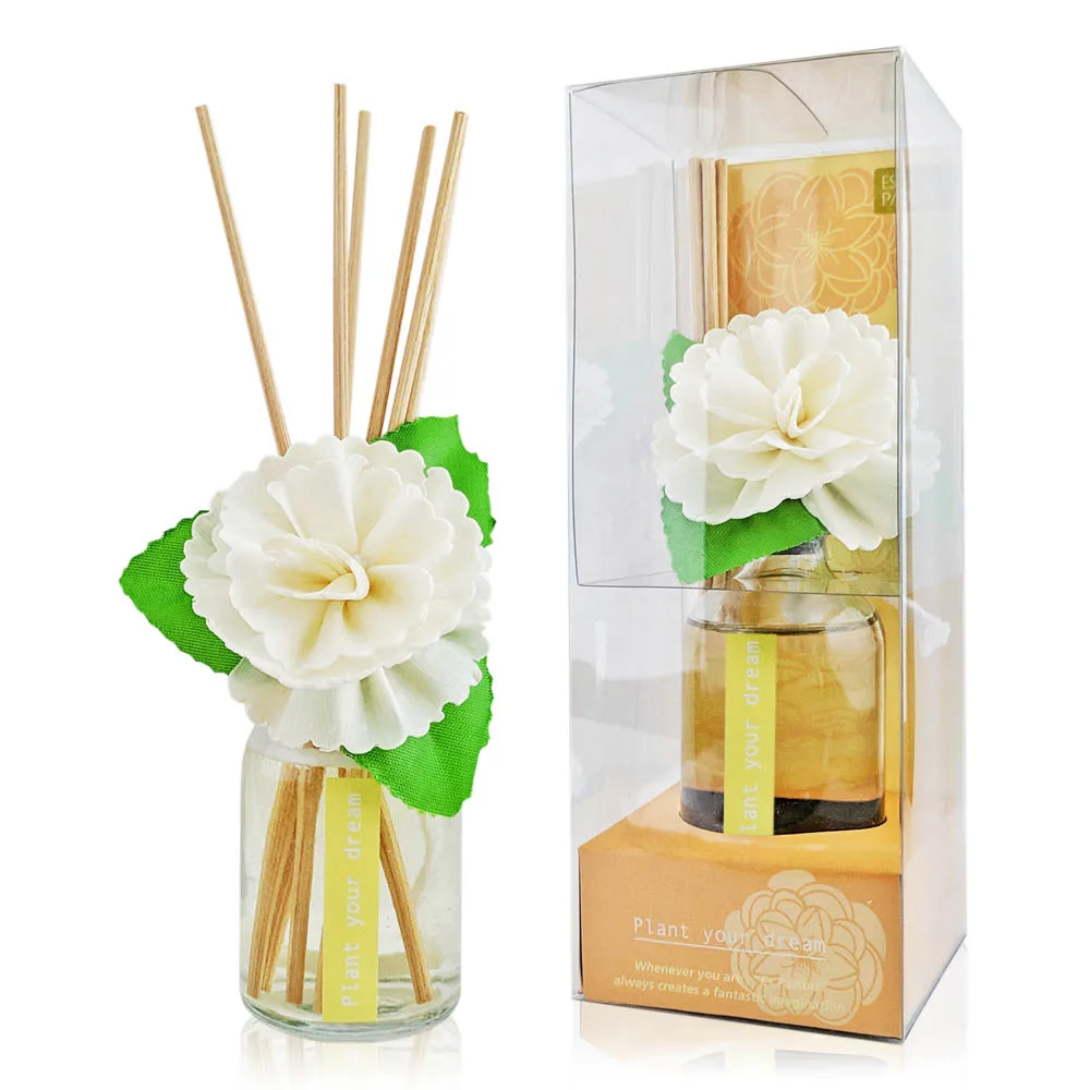 Private Label Air Fragrance Home Fragrance with Homemade Sola Flower Rattan Sticks Glass Bottle 50ml Reed Diffuser