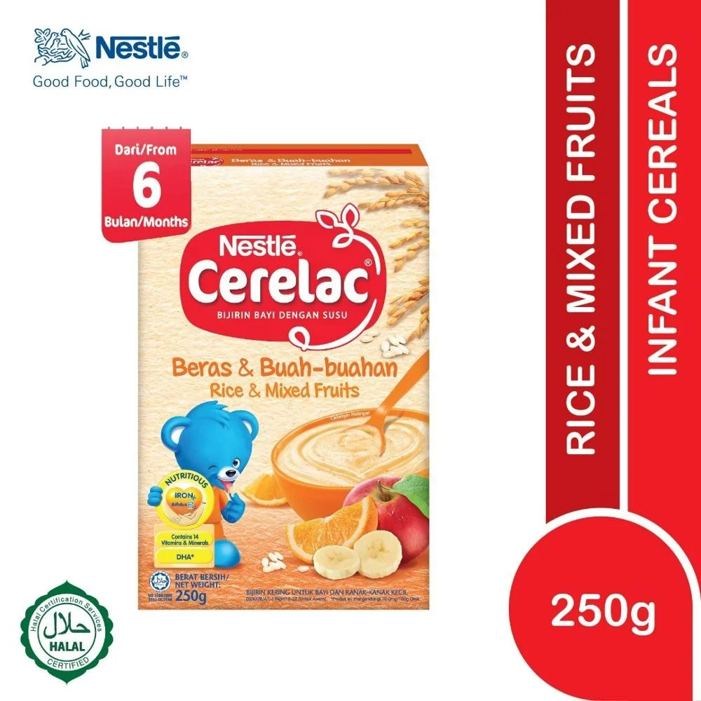 
Cerelac Cereals with Milk Rice & Mixed Fruits 250g Halal Baby Cereal 