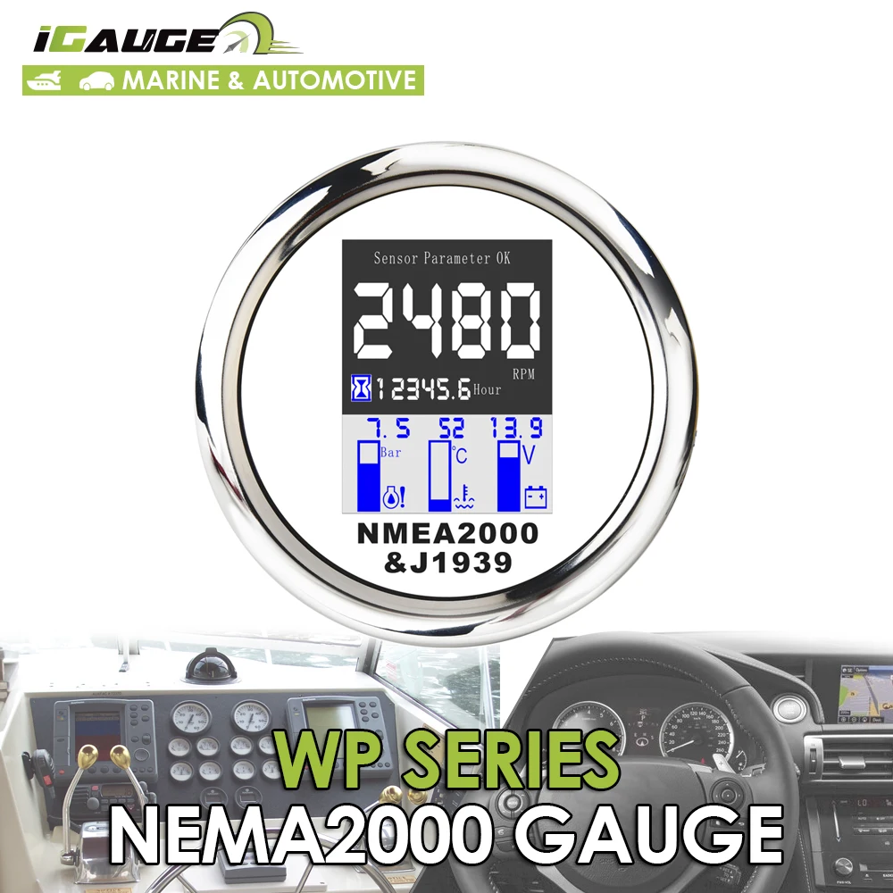 85mm White Face NMEA2000 LCD Digital Marine Multifunction Engine Gauge