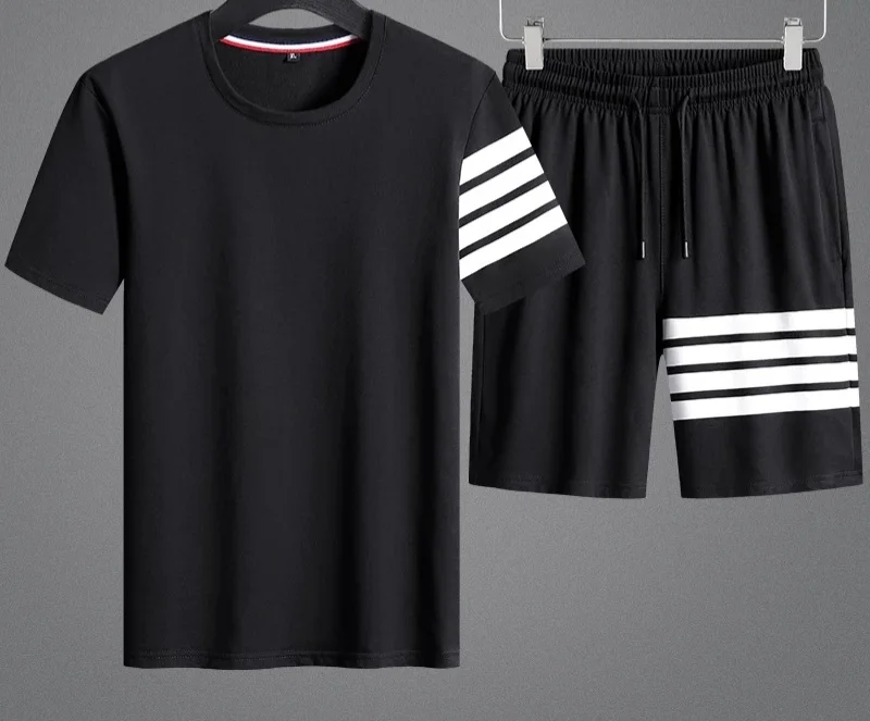 High Quality Men Clothing T-Shirts With Shorts Two Piece Set 2021 Casual T shirt Shorts 2 Pieces set