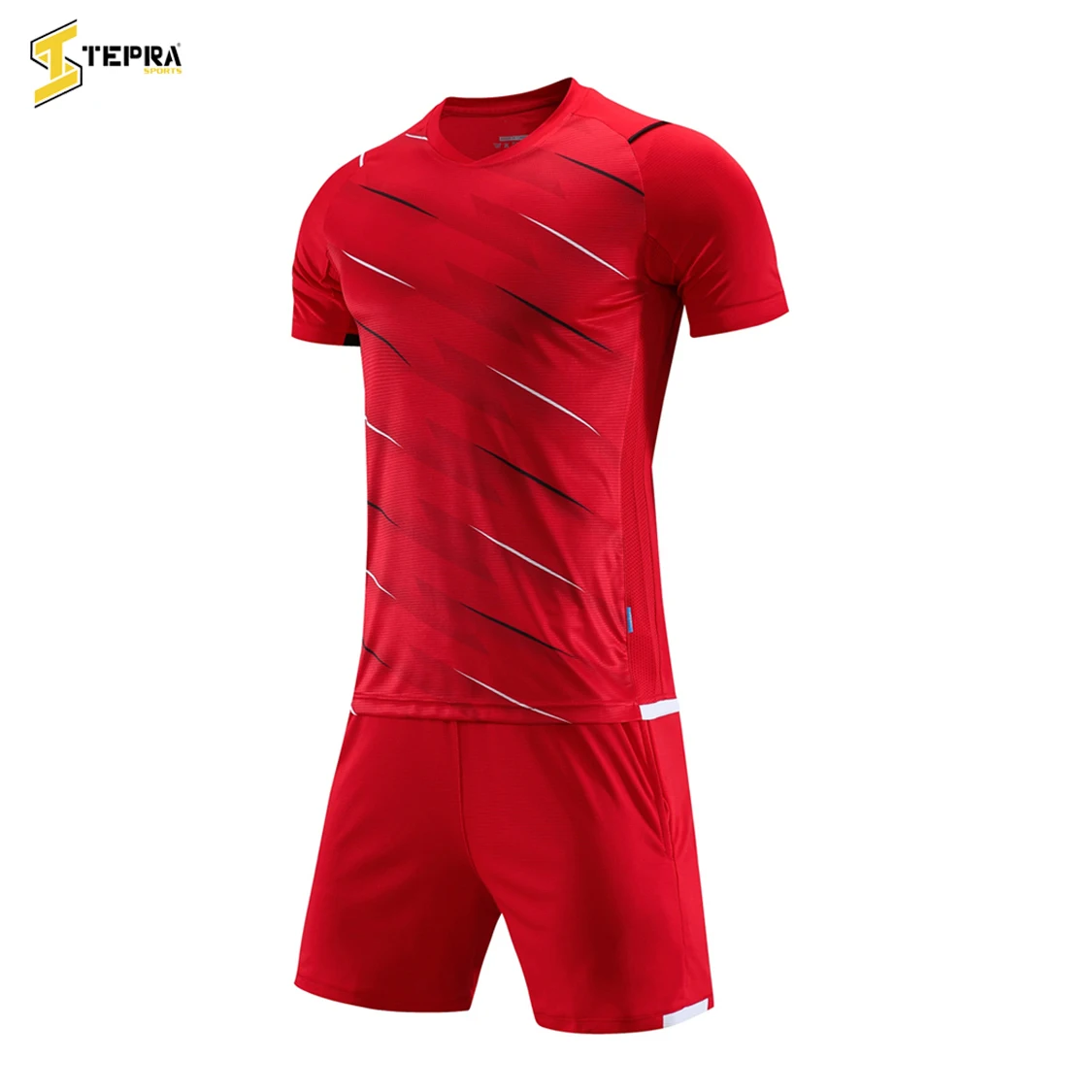 High Quality Red Breathable Lightweight Unisex Soccer Uniform Sublimation Custom Logo Football Jersey and Short