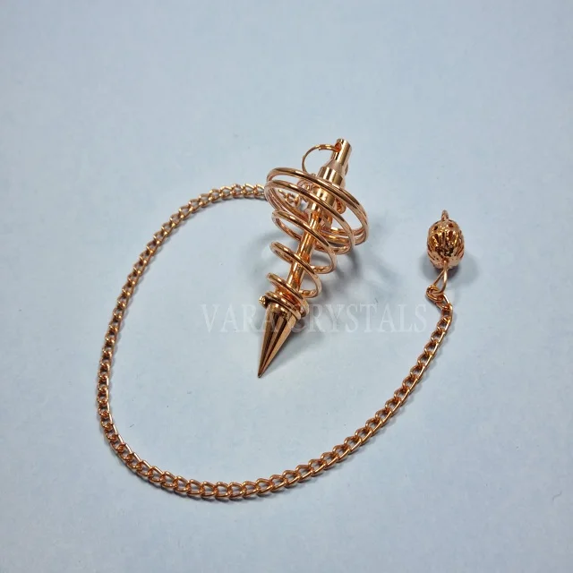 WHOLESALE COPPER COIL METAL PENDULUM KARNAK CONE CHAMBER EGYPTIAN SPRING CAGE HOLLOW POINTED SHAPE SEVEN CHAKRA PENTAGRAM