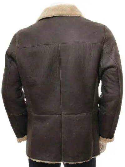  Горячая Распродажа Мужская овчина темно-коричневая кожаная теплая Модная куртка Peacoat с меховой подкладкой для зимы