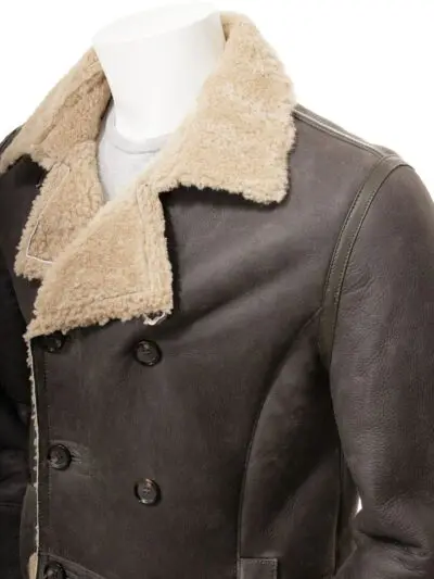  Горячая Распродажа Мужская овчина темно-коричневая кожаная теплая Модная куртка Peacoat с меховой подкладкой для зимы