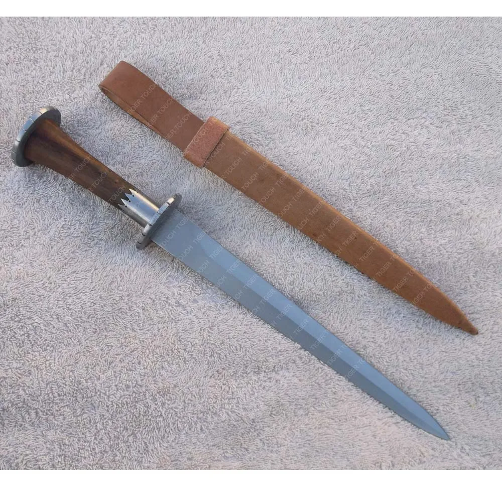 camping knife  wood handle with brass fitting handle with leather cover