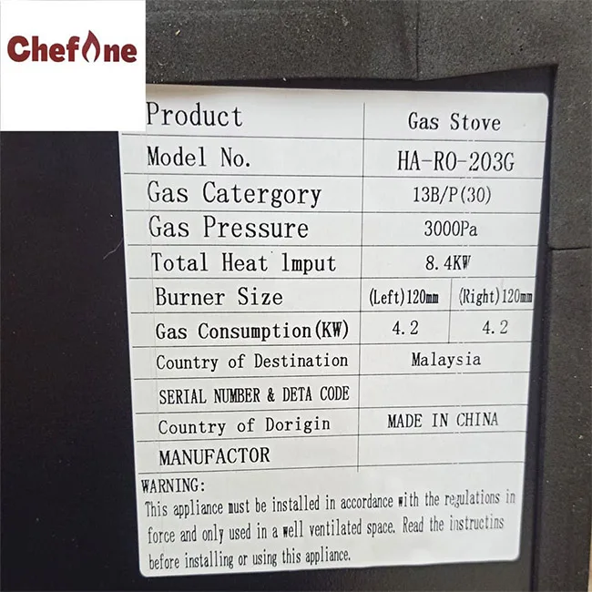 Premium Quality New Style Black ChefOne 2 Hyper Burner Built-in Tempered Glass Gas Stove for Kitchen