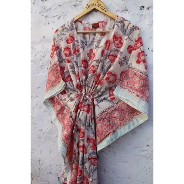 Caftan Woman Free Size Indian Hand Block & Floral Printed Cotton Woman Pario Tunics Maxi Gown Dress