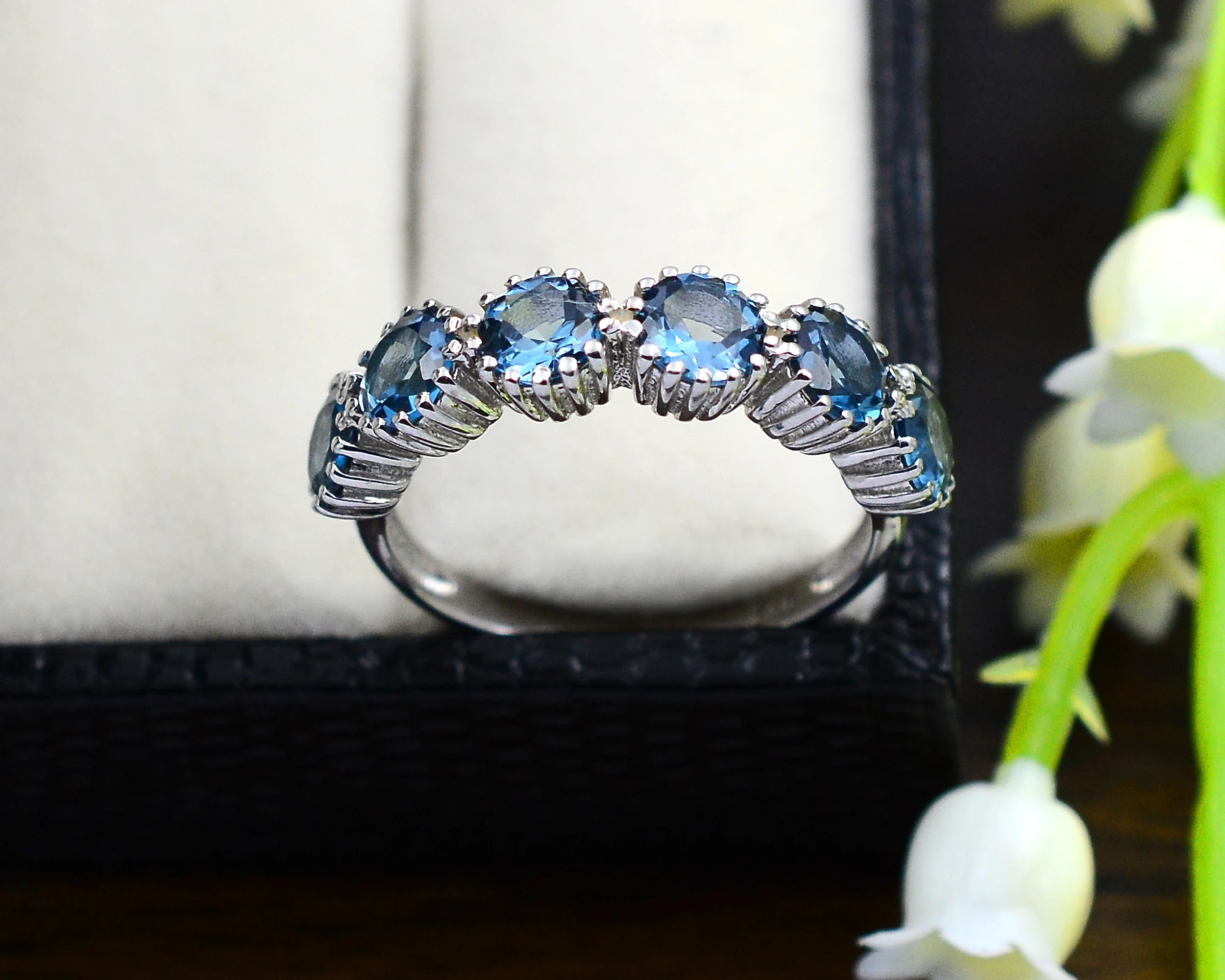 Wholesale Supplier Natural London Blue Topaz 5 mm 925 Sterling Handmade  Silver Ring women jewelry manufacturer from India
