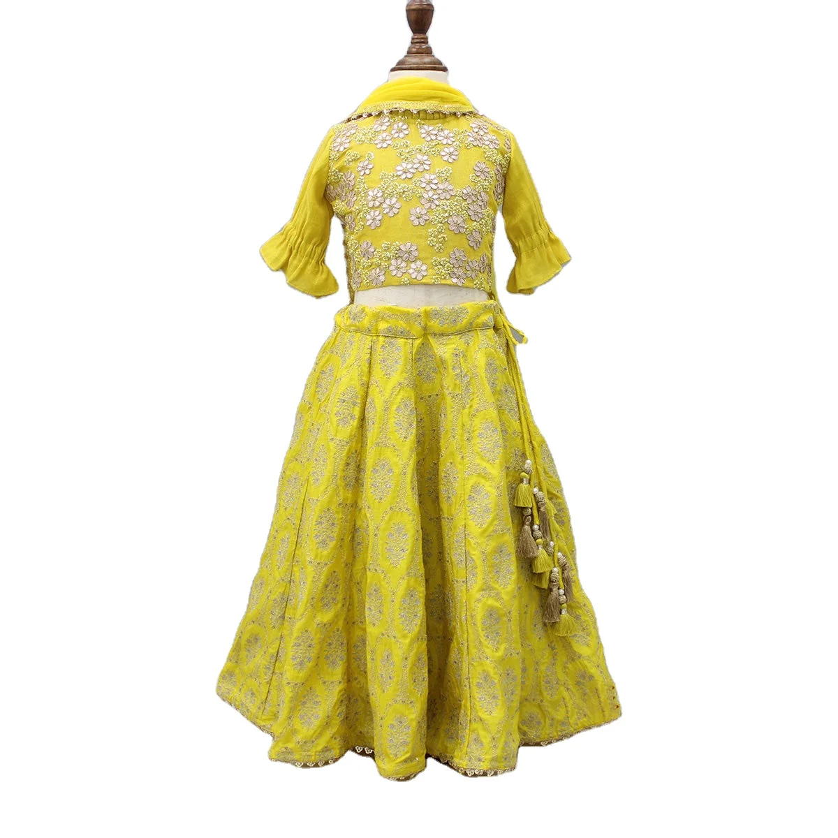 Finest Elements Exclusive Designs Girls Kids Wear Gota Flower Work Top Zari Thread Embroidered Lehenga Dupatta pleated frills