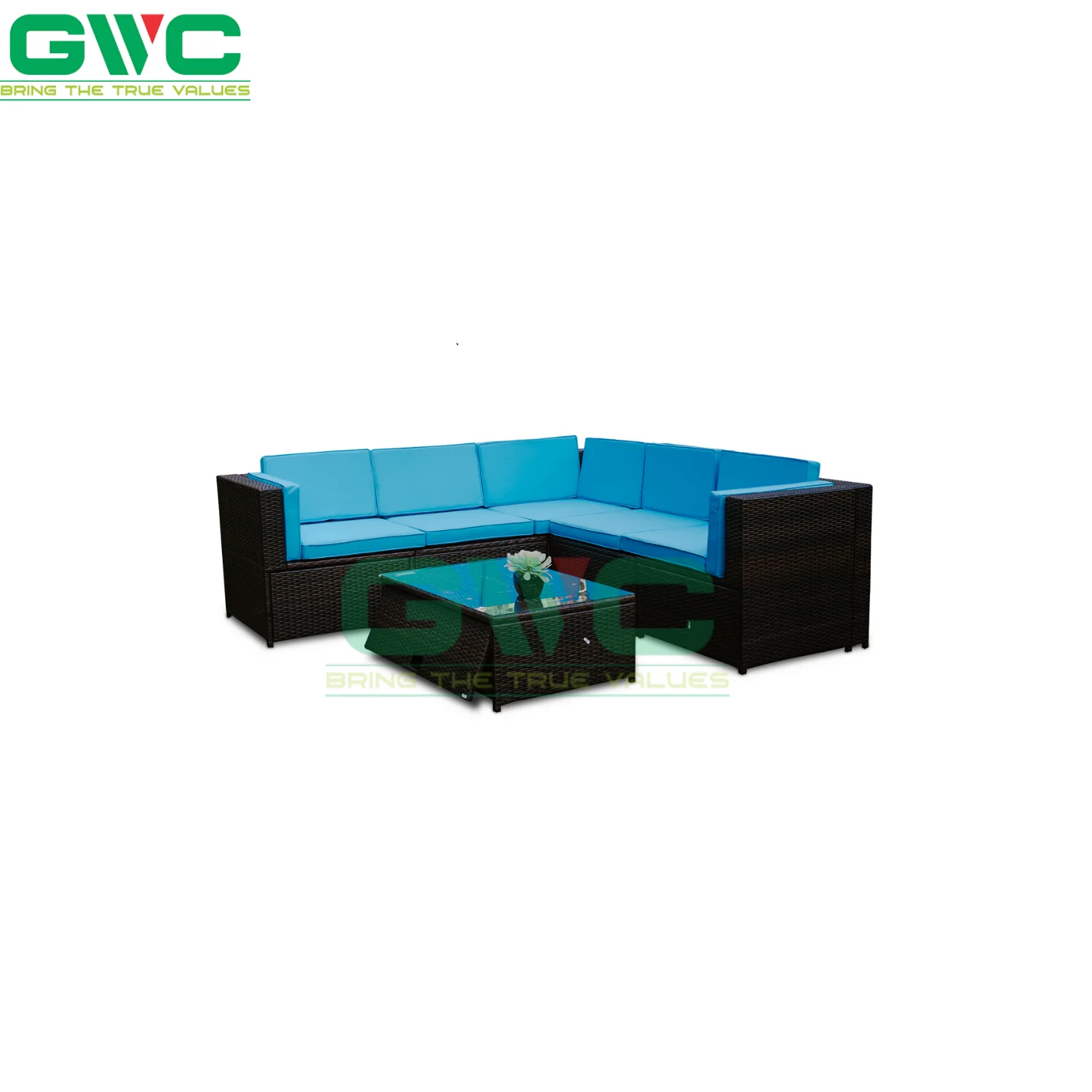 GWC Best PE Rattan Lounge Sofa set ever/ All Weather 7-seater wicker sofa set/ Cheap outdoor furniture from VietNam