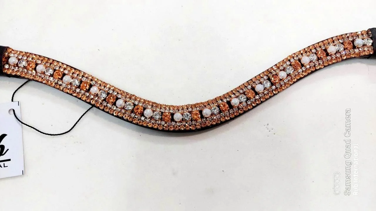 Supper Five Row Designer and Portable Guanine Leather Based Designer Brow band Black and Brown Leather stone crystals brow band