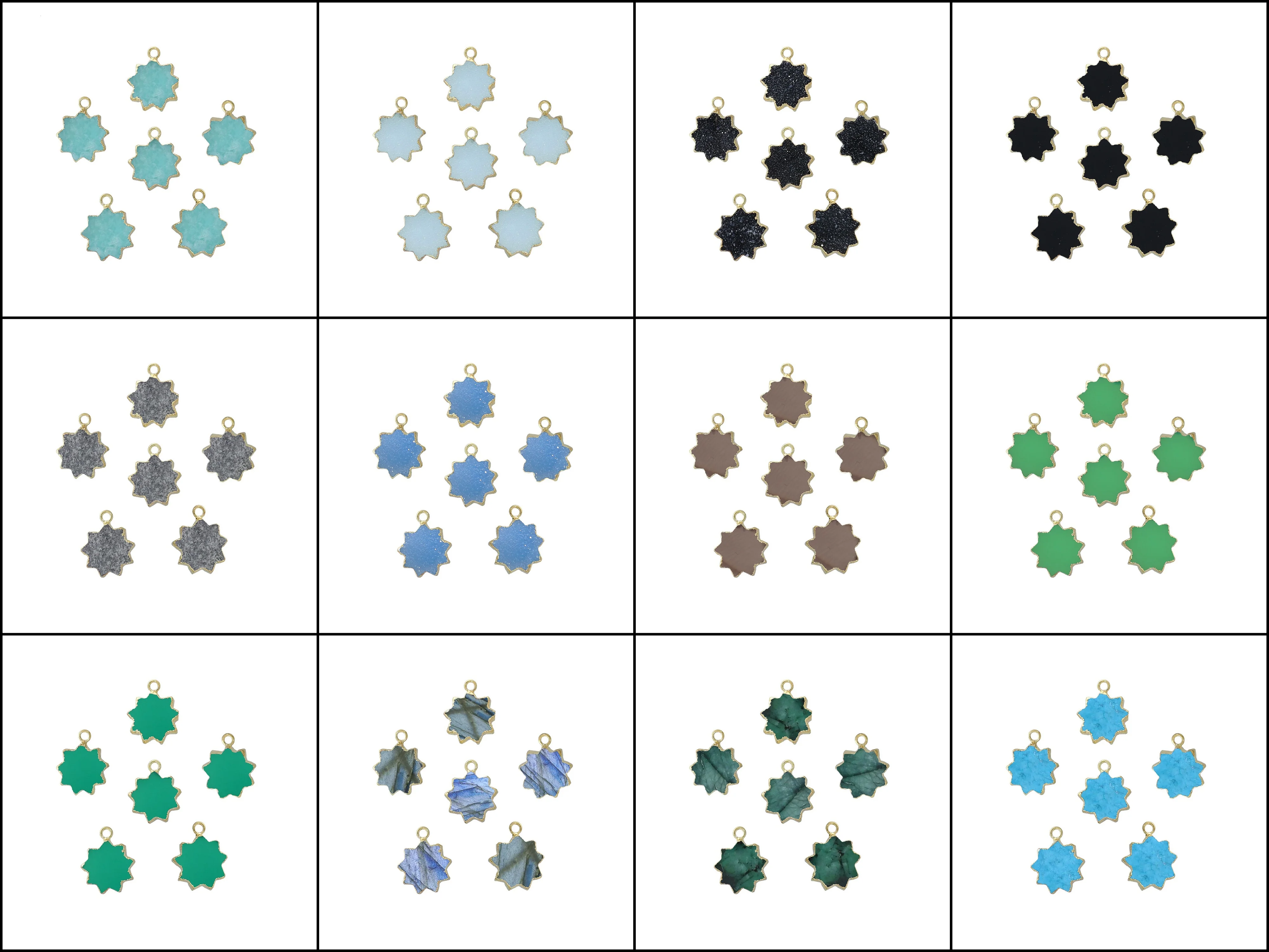 Black Druzy Gemstone Gold Electroplated Sun Shape Pendant Jewelry GS-03