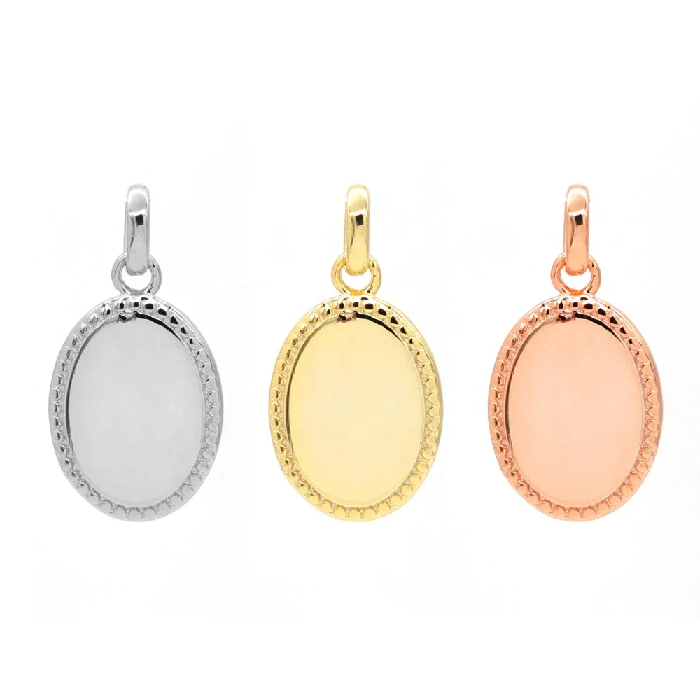 925 Sterling Silver Jewelry Gold Plated Jewelry Engraved Pendant Charms Plain Oval Blank Pendant Charm Jewelry Women
