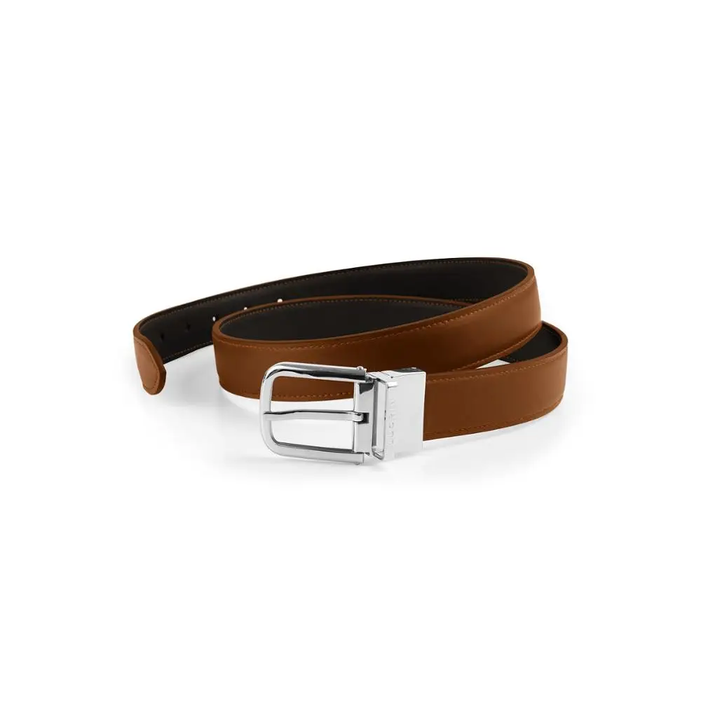 Men Reversible Classic Dress Belt Italian Top Grain Leather Black With Brown Rotating Buckle