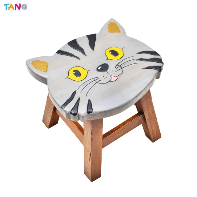 Wooden Animal Carved Stool Chair- B215 241 Wood Kids Carved Stool American Shorthair with Non-Toxic color