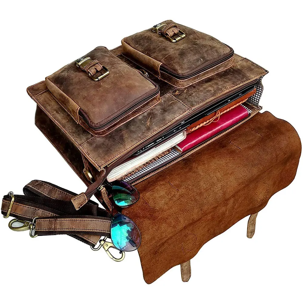 
Custom Genuine Leather Buffalo Leather Laptop Messenger Bag Office Briefcase Travel Bag for Men Women 