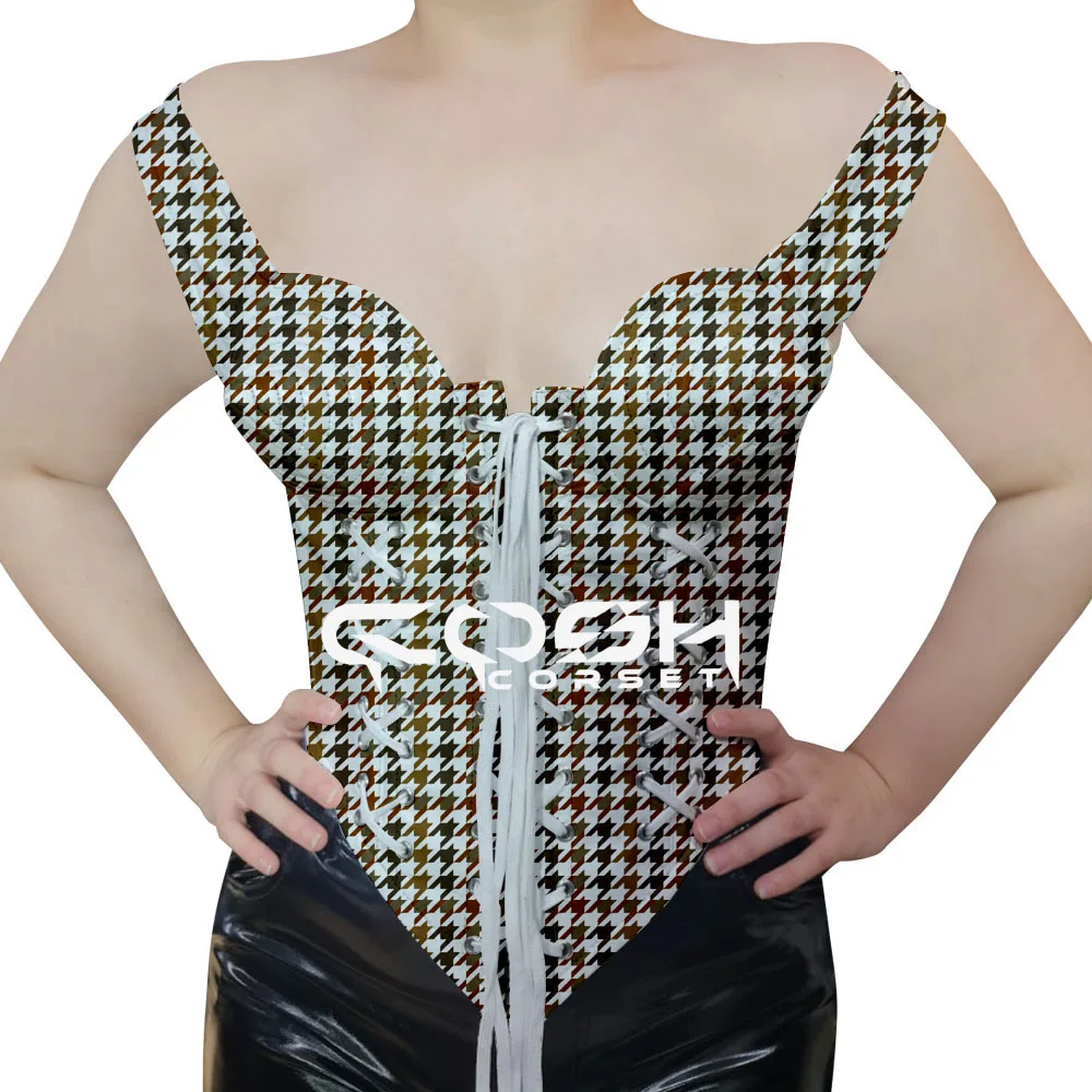 Over Bust Steel Boned Sublimation Printed Corset With Side Zip Up And Shoulder Strap With Front Laces Fashion Outfit Bustier Top