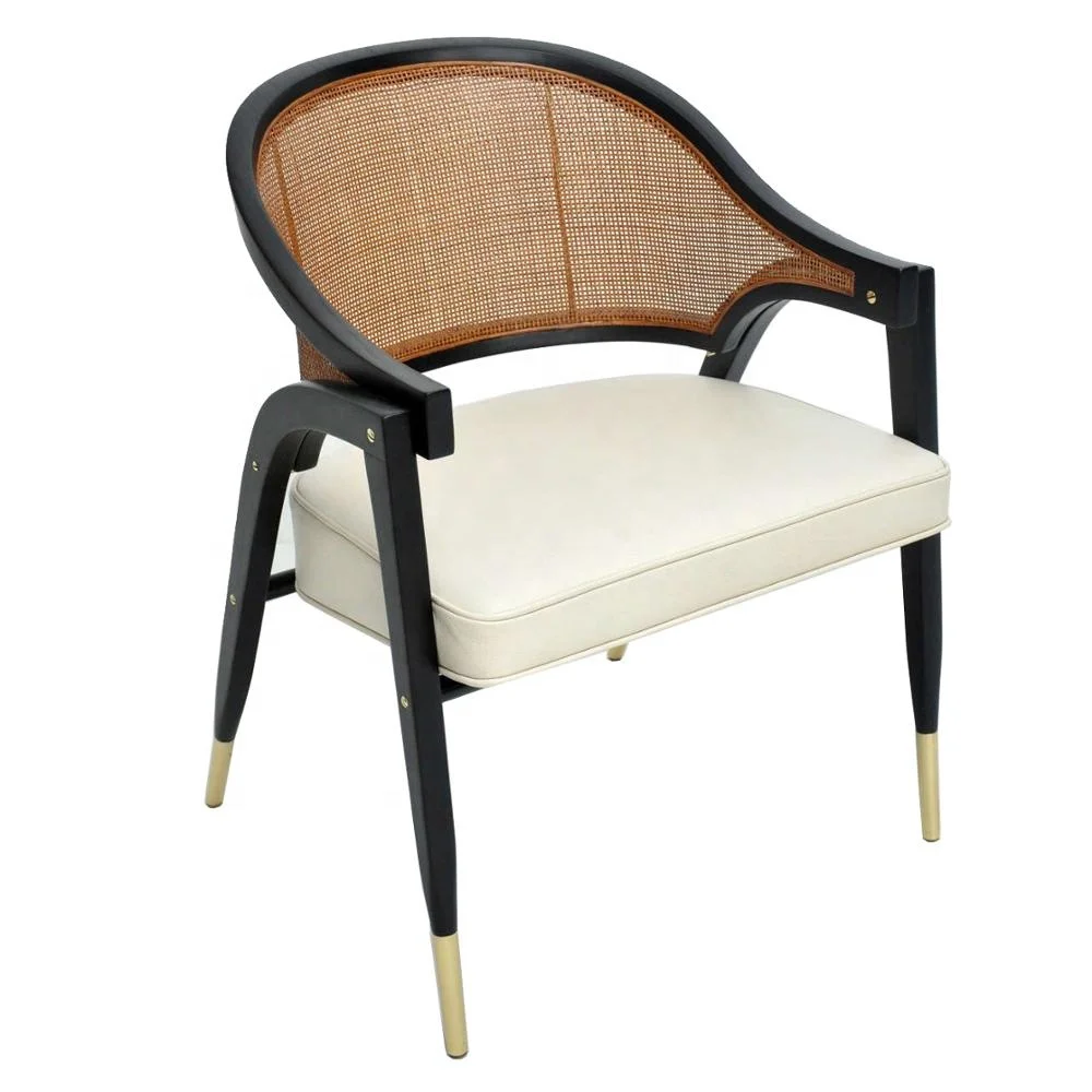 Modern Luxury Furniture Natural Rattan Backrest Wooden Chaise Restaurant