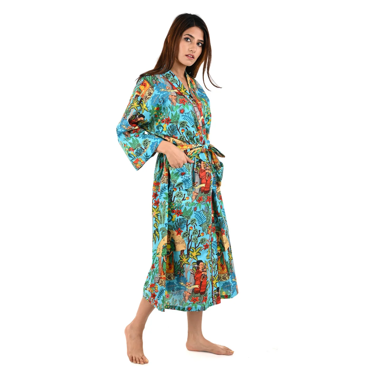 Женское длинное банное кимоно из хлопка с принтом