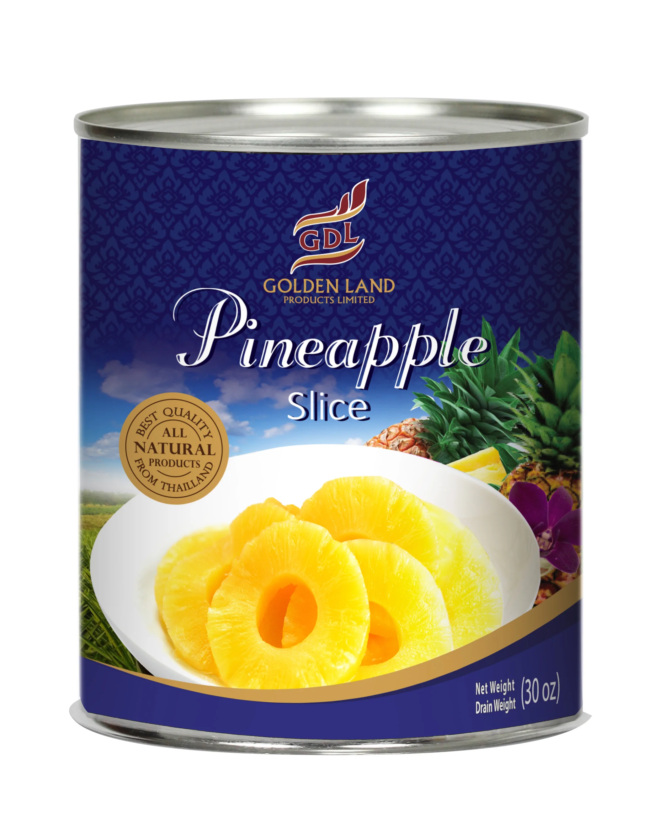 
Best Seller of 30oz.Canned Pineapple Slices in Light Syrup from Thailand. 