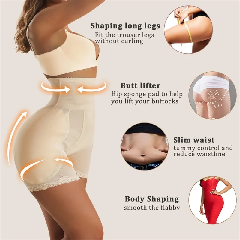 Custom Women Plus Size Body Panties Shapewear See Through High Waister Trainer Hip Pads Padded Buttocks Shaper