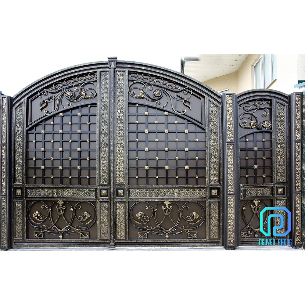 Wholesale Manufacturer High Quality Ornaments Galvanized Wrought Iron Metal Main Gates Design From Vietnam