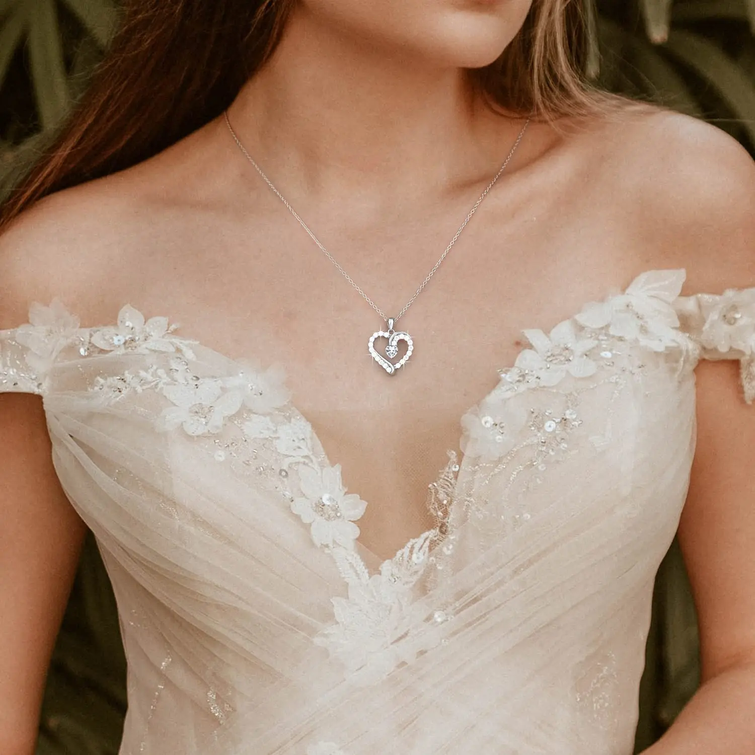 Women Fine Jewelry 925 Sterling Silver Cubic Zirconia Love Heart Pendant Birthstone Necklace