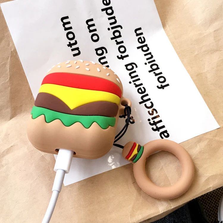 Пользовательский мультяшный картофель фри гамбургер наушники водонепроницаемый силиконовый чехол для airpods