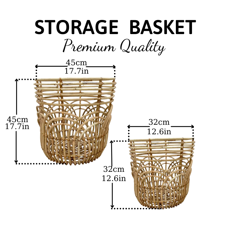 Set of 2 Large Rattan Baskets For Storage Laundy Eco-friendly Material From Vietnam
