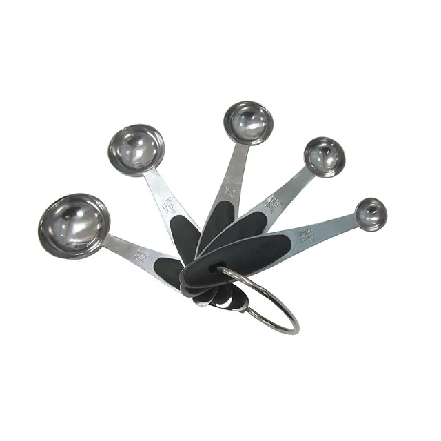 Hot sell stainless steel 5 pieces measuring spoon set with non-slip handle for cooking and baking