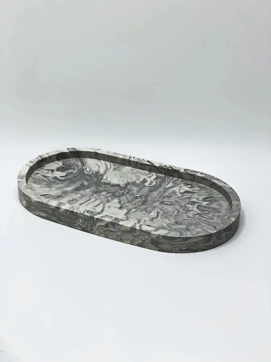 New arrival with heavy designs and quality black and white marble decorative oval tray for table decor