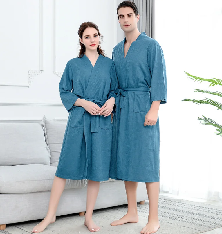 Sexy 100% Cotton Women Man Spa Bathrobe Waffle Hotel Bath Robes Cotton Pajamas Nightgown