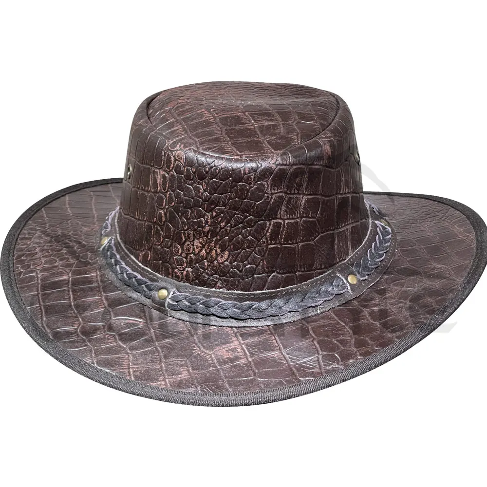 Crocodile Leather Cowboy Hat For Men and Women Outdoor Travel Australian Style Large Size Leather Hat Manufacturer in Pakistan