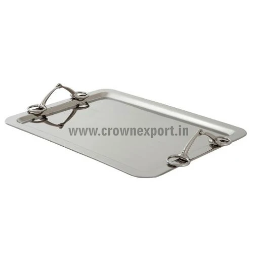 Best Price Custom-Size Copper Hammered Serving Tray with Iron Rectangular Platter TPR Powder Coated Brass Handles Coffee Serving