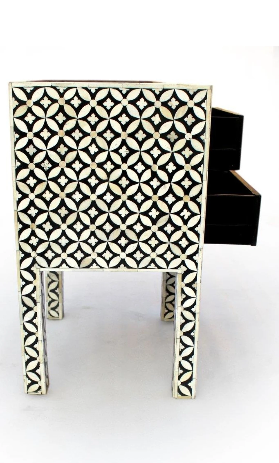 Bone inlay bedside table in floral design / customized bone inlay chest drawer from India