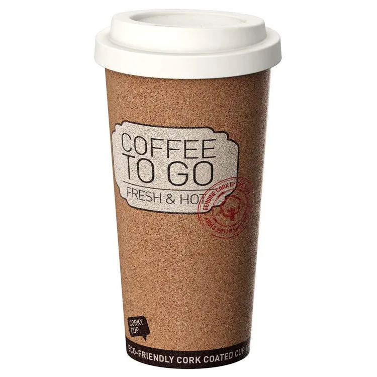 16oz Eco-friendly Reusable Insulated Cork Plastic Coffee Tea Mug Cup for Travel and Work