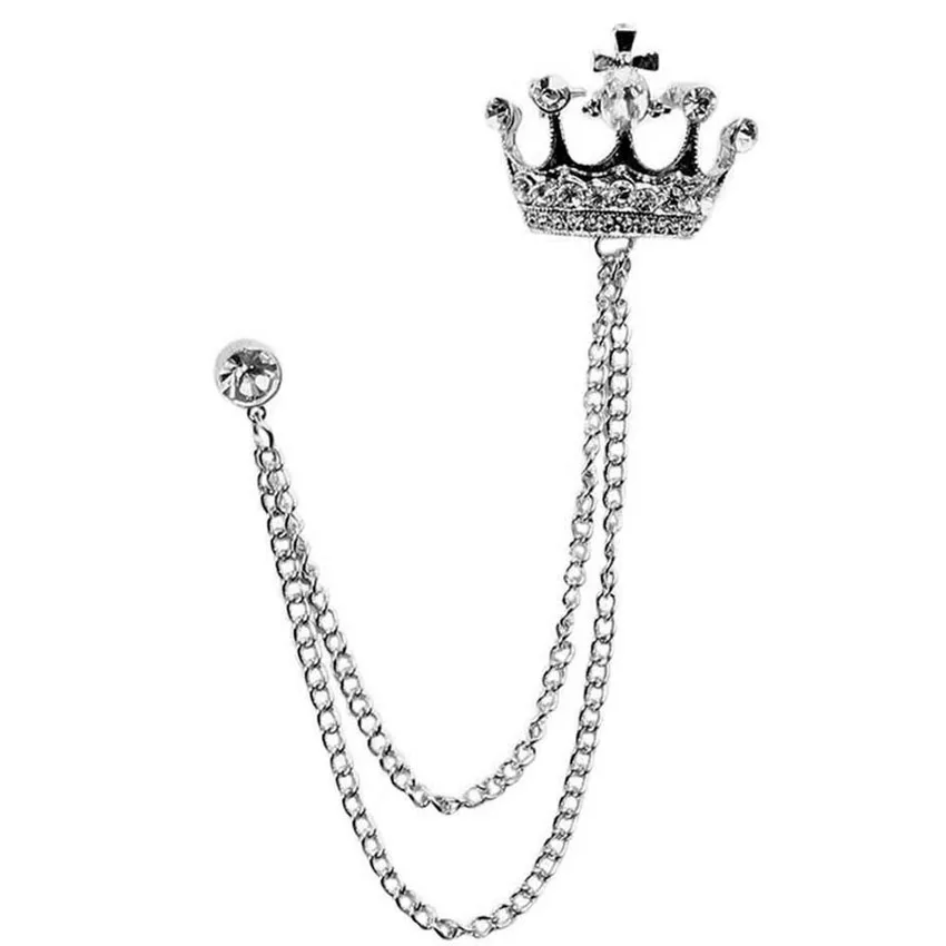 Wholesale fashion crown men gold suit brooch lapel pin with chain