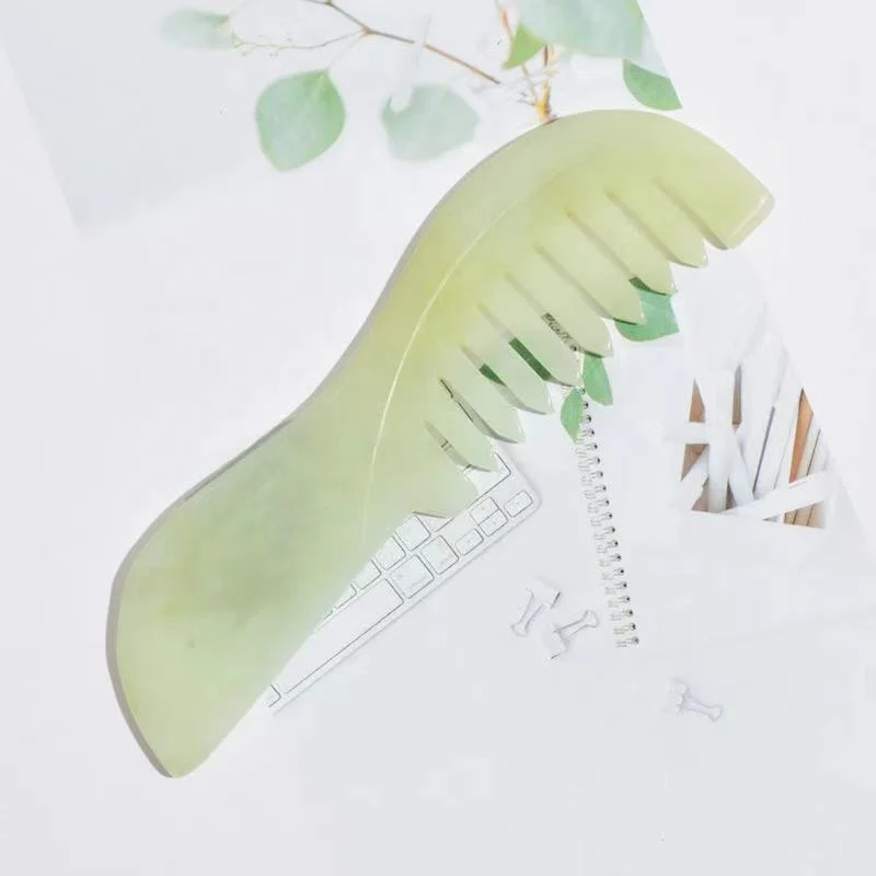 Wholesale natural jade lace comb large tooth edge hand comb healing massage hair combs