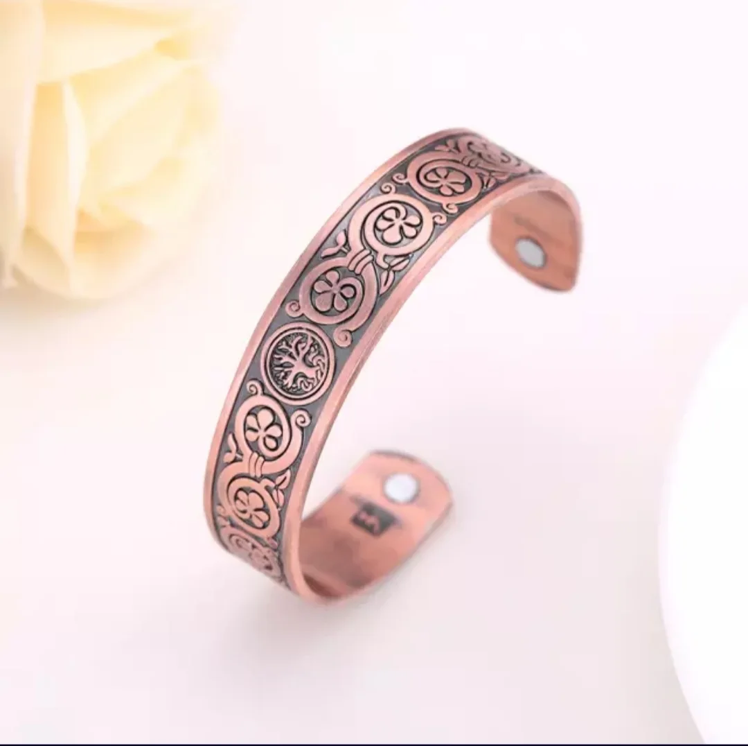 Copper Cuff Bracelets Spiritual Yoga Jewelry with Magnetic India Pattern for Women and Men Hand Bracelet Unisex Copper Alloy
