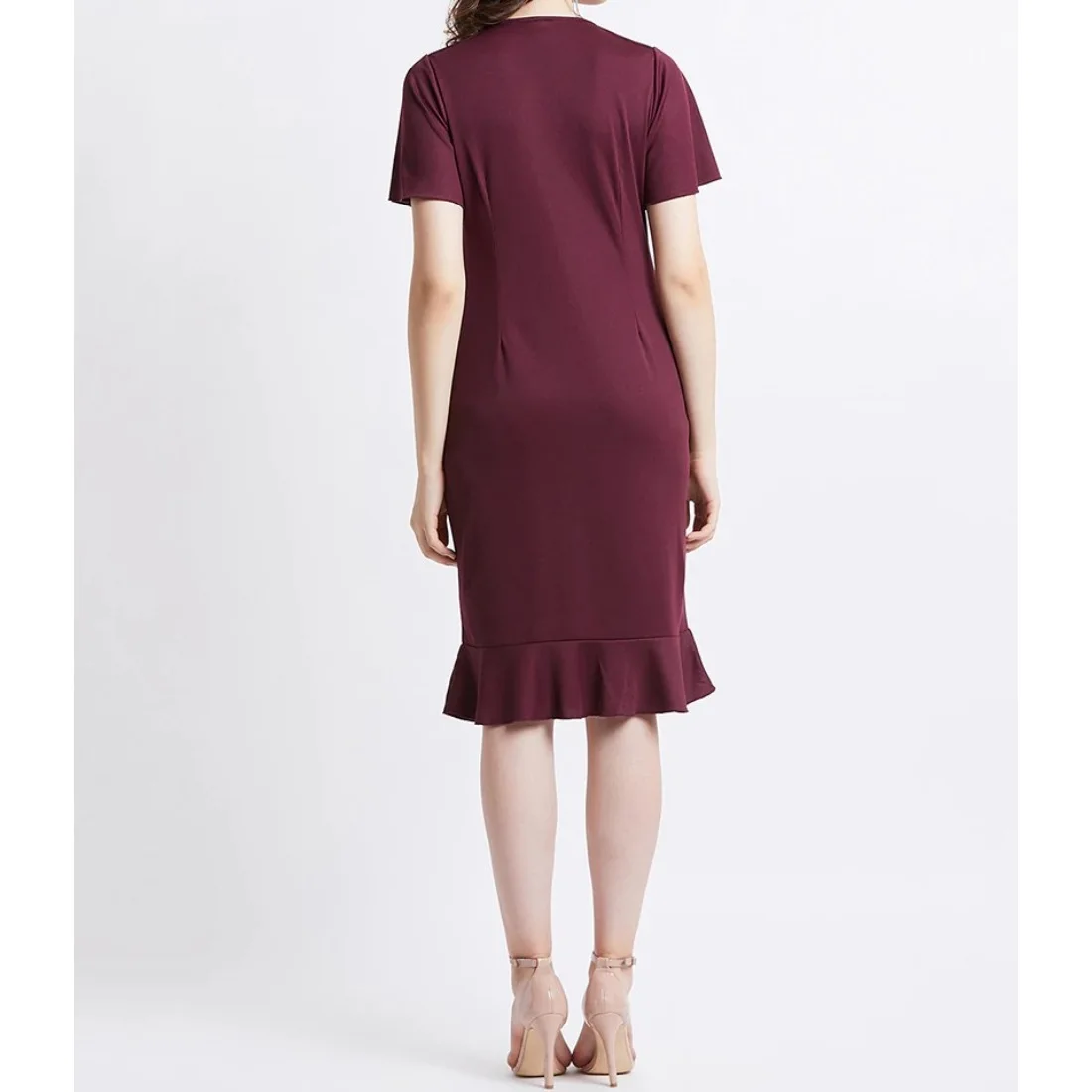 Latest Style Key Hole Neck Embellished Detail Sheath One Piece Dress Decorative Patterns Rich Material High Quality Fabric