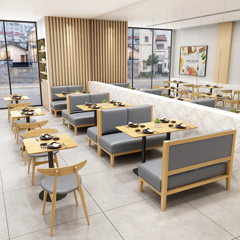 Foshan Factory Solid Wood Dining Chairs Restaurant Cafe Bench Sofa and Table