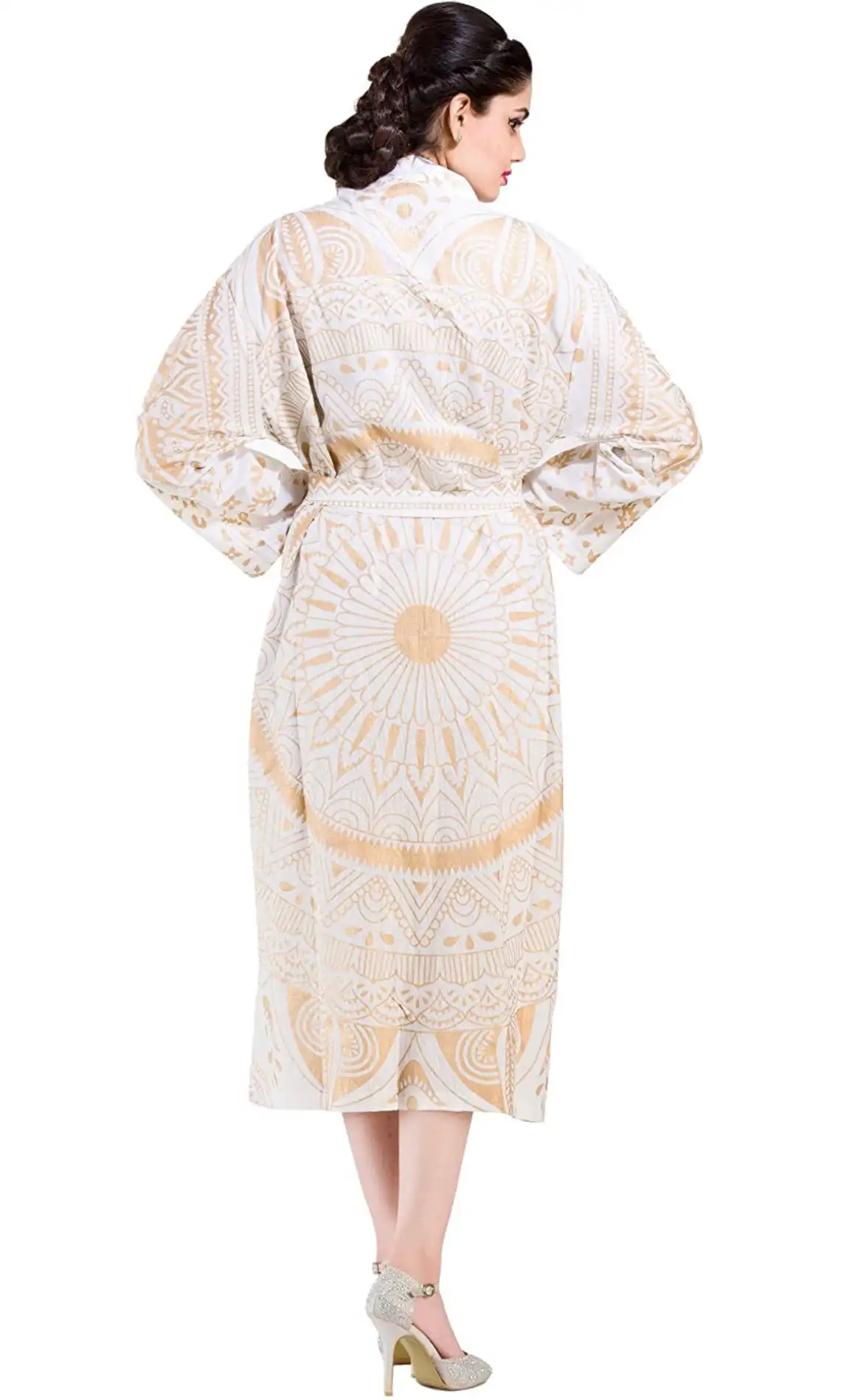 Cotton Mandala Long Sleeve Kimono Dress Festival Kaftan Psychedelic Maxi Jacket Robe Beach Cover Up Tunic