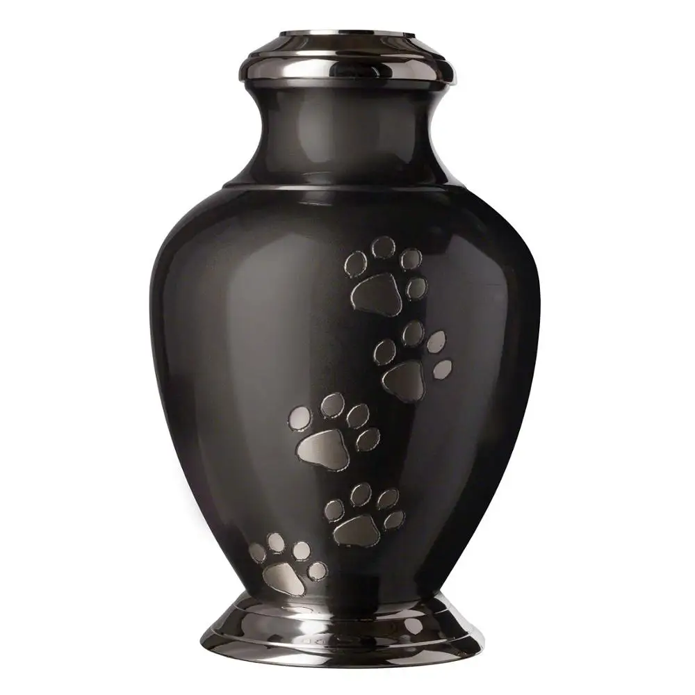Black with Silver Paw design Pets Metal Brass/Aluminum Cremation urns for Funeral Ashes