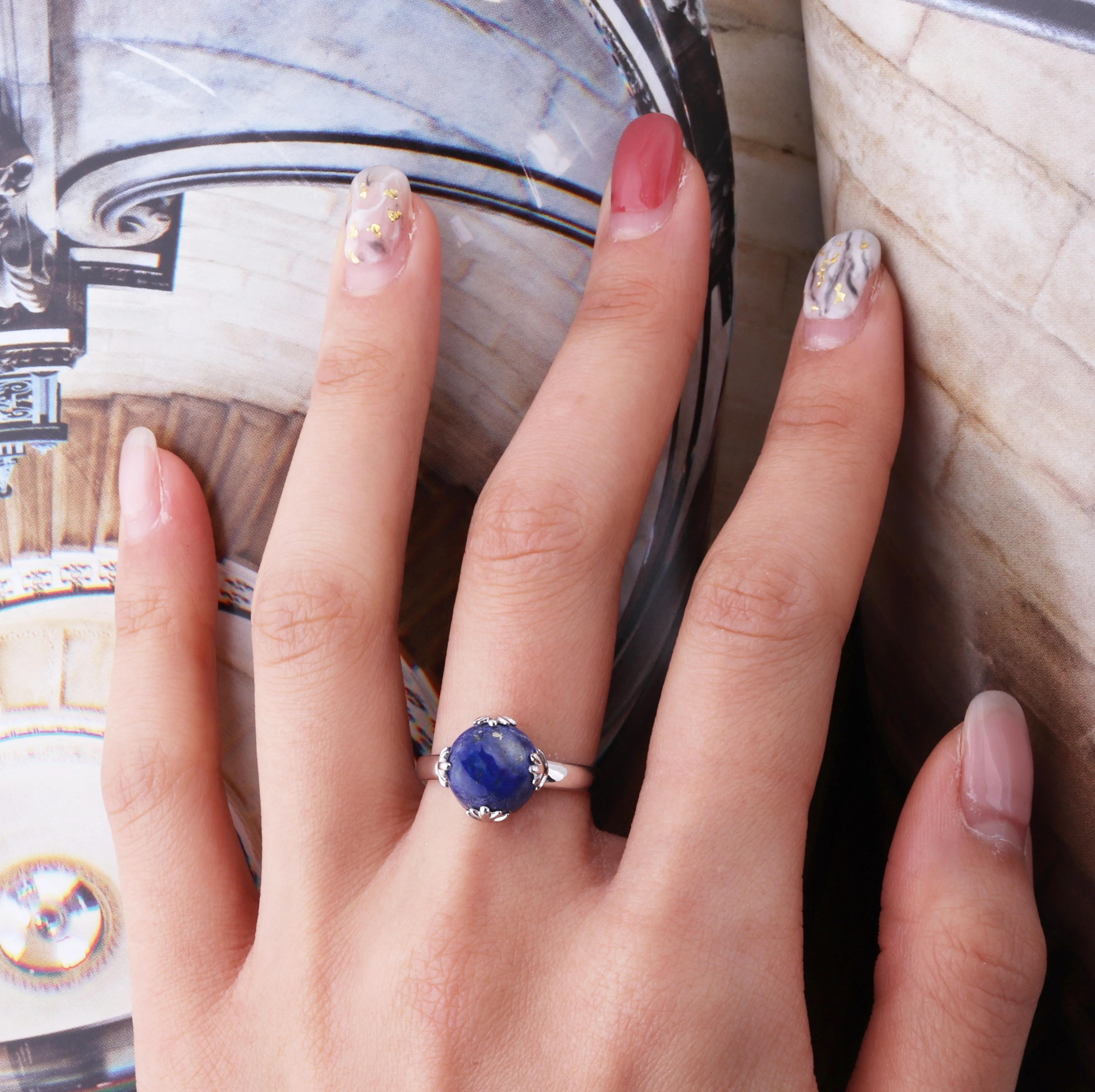 925 sterling silver jewellery snowflake natural gemstone lapis lazuli ring gemstone silver ring for women