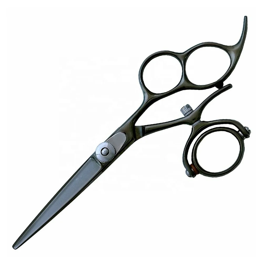 High Quality Customized 3-Hole Barber Hair Scissors Black Powder Coated with Removable Finger Ring Steel Handle Beauty Scissors