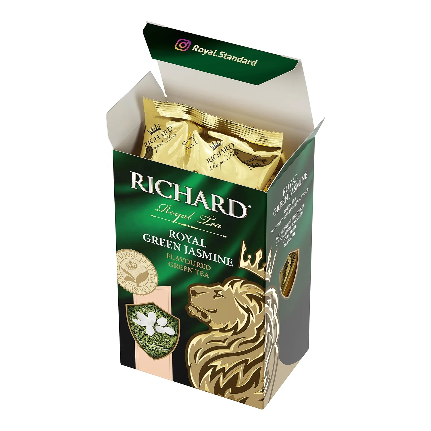 
 Зеленый чай Ричард Королевский деликатный ароматизатор с цветами жасмина, освежающий и Гладкий Цветочный вкус, листья россыпью в упаковке 90 г  